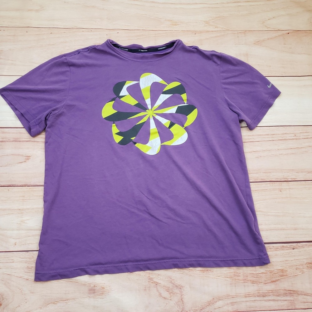 Nike Shirt Mens Large Purple Running Swirl Graphic Short Sleeve Athletic Tee Top